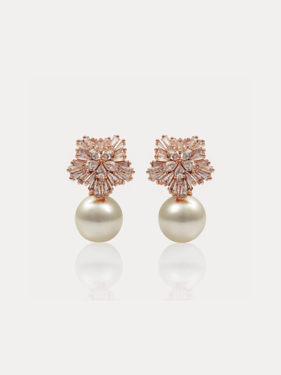 Women E L A London | Star Pearl Rose Earrings