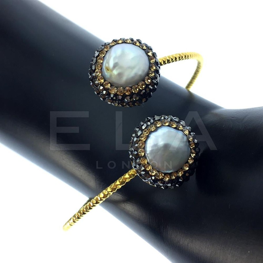 Women E L A London | Handmade Double Gems Trim Bracelet With Crystals