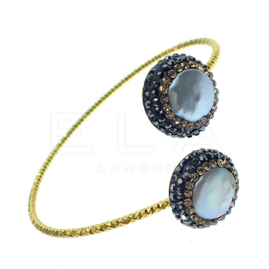 Women E L A London | Handmade Double Gems Trim Bracelet With Crystals