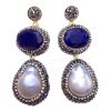 Women E L A London | Handmade Sterling Silver Blue/Pearl Double Drop Gemstone Earrings