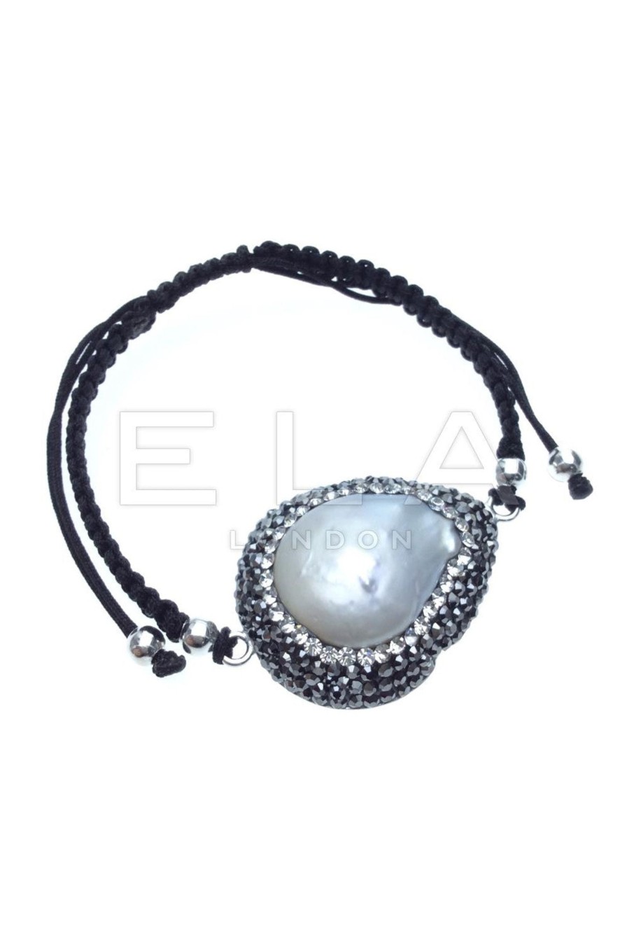 Women E L A London | Pearl Macrame String Bracelet With Swarovski Crystals