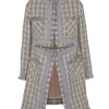 Women Edward Achour Jackets | Tweed Jersey Grey Gold Long Jacket With Waist Cuttings