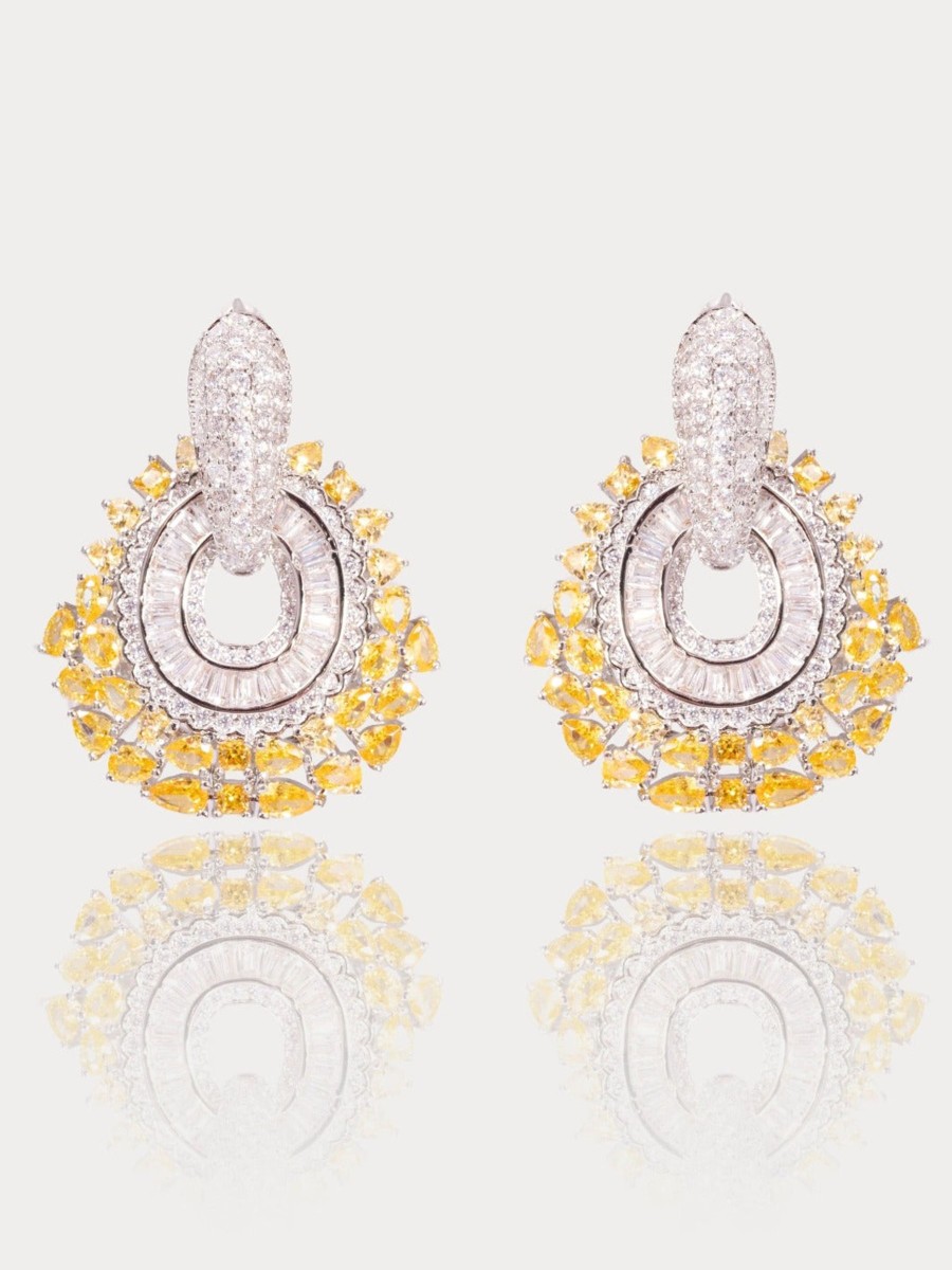 Women E L A London | Yellow Rosalia Two Tone Hoop Earrings