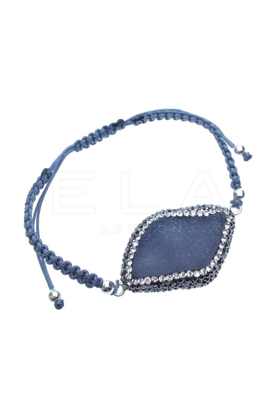 Women E L A London | Natural Gemstone Macrame String Bracelet In Blue