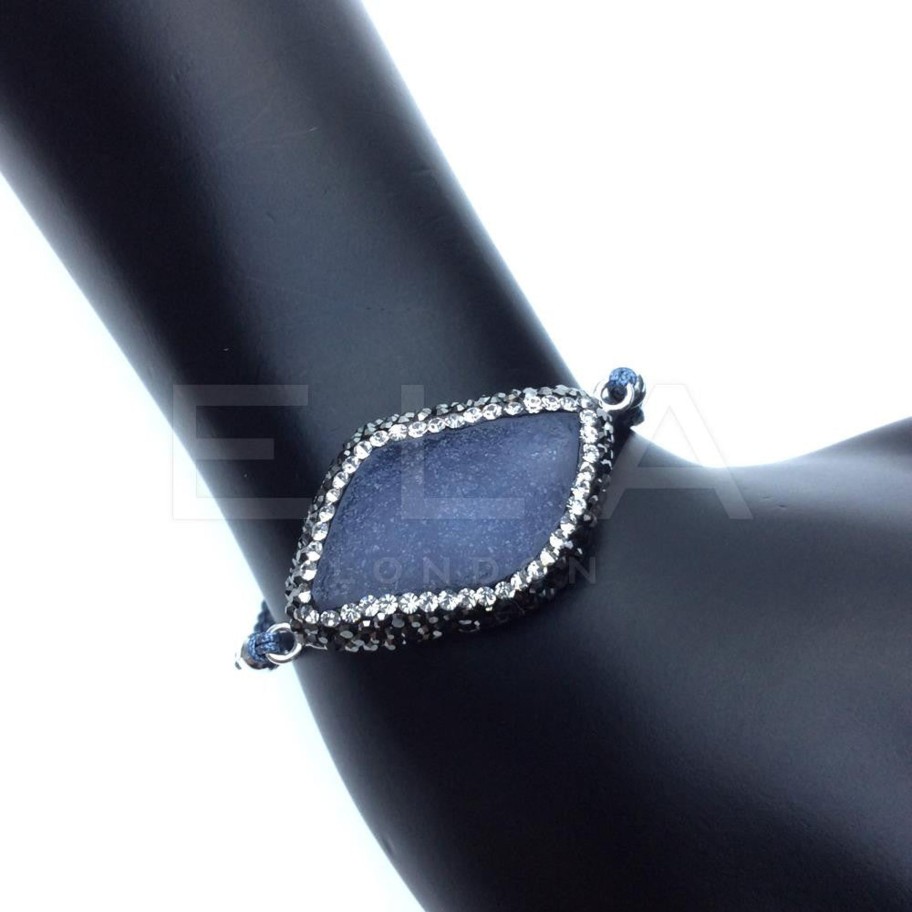 Women E L A London | Natural Gemstone Macrame String Bracelet In Blue