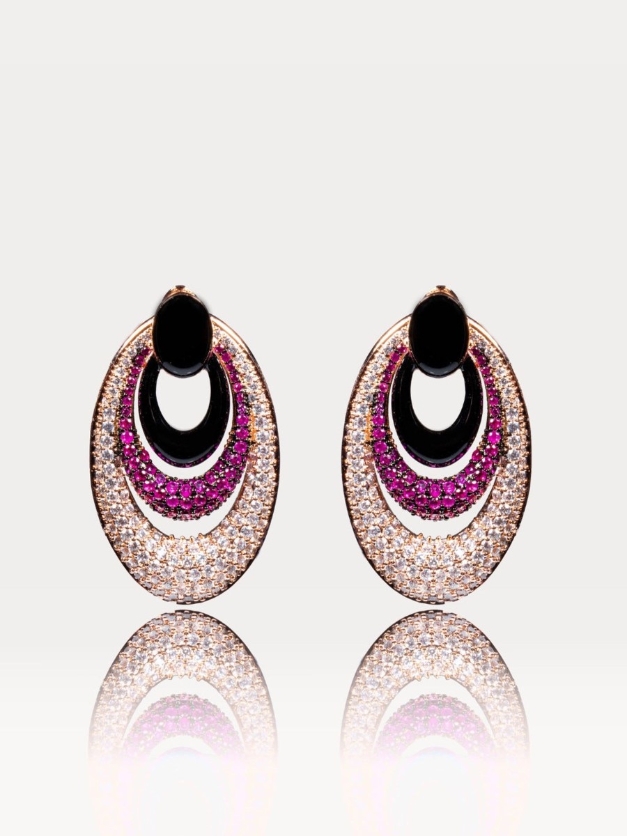 Women E L A London | Oval Three Tone Drop Earrings