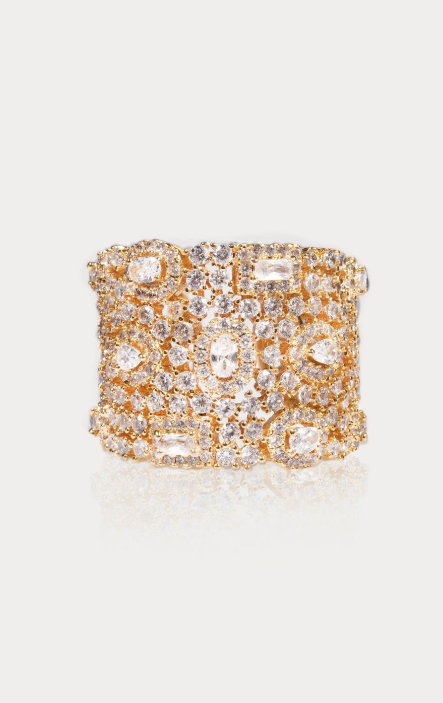 Women E L A London | Brilliant Gold Crystal Adjustable Ring