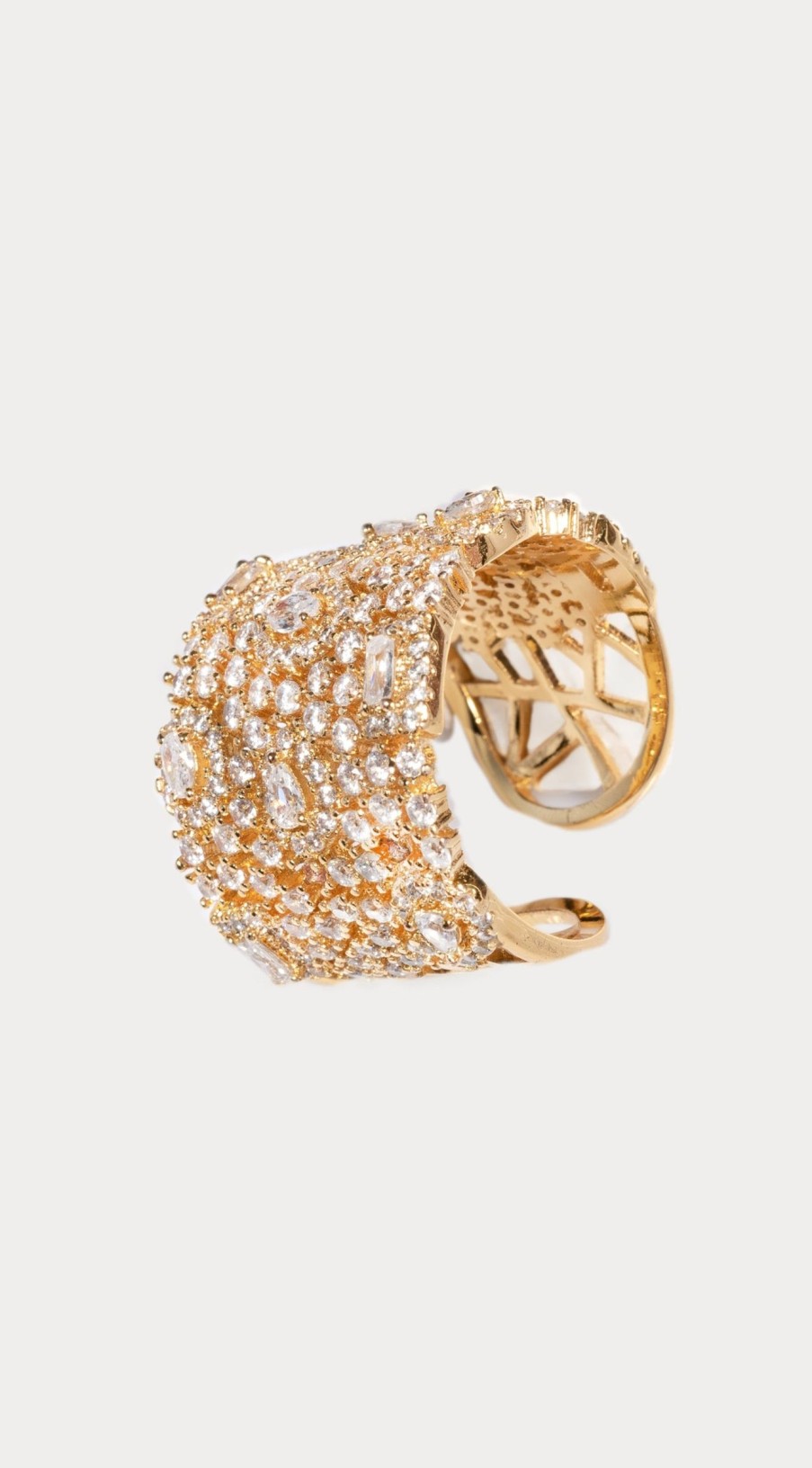 Women E L A London | Brilliant Gold Crystal Adjustable Ring