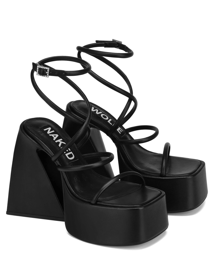 Women Naked Wolfe Sandals | Angel Black Strap Heel