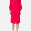 Women Elisabetta Franchi Dresses | Midi Dress With Mandarin Collar In Fuchsia