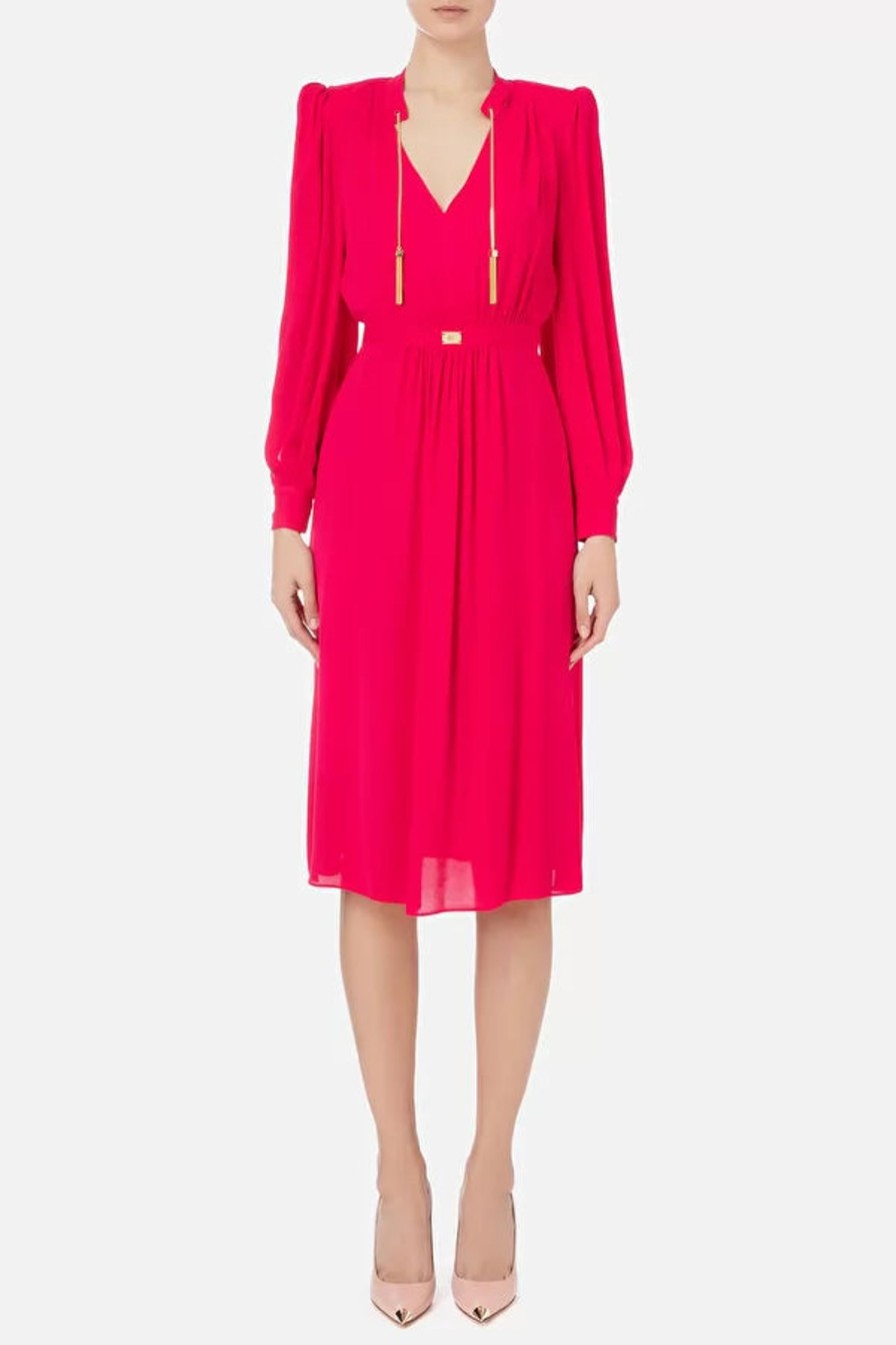 Women Elisabetta Franchi Dresses | Midi Dress With Mandarin Collar In Fuchsia