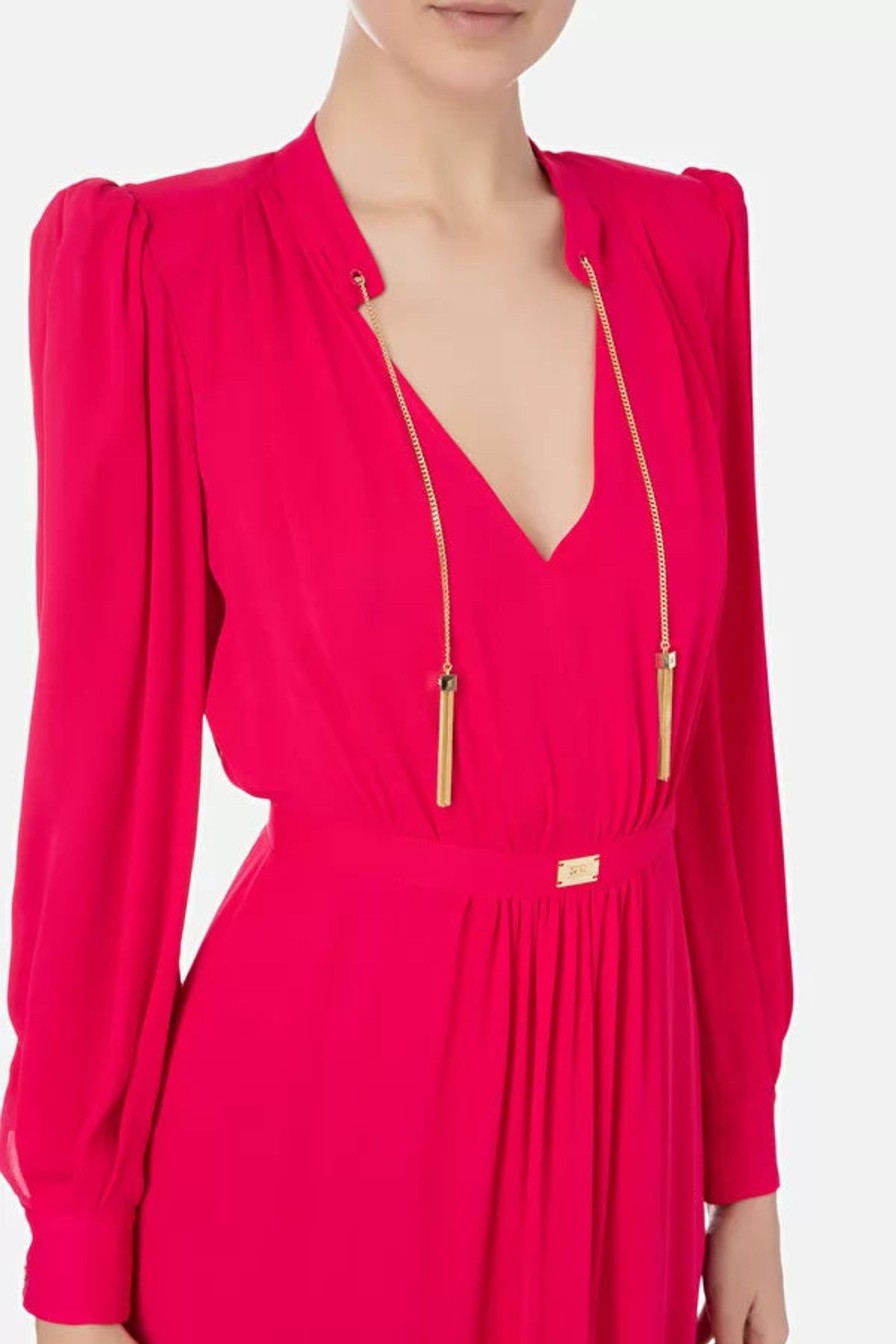 Women Elisabetta Franchi Dresses | Midi Dress With Mandarin Collar In Fuchsia