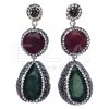 Women E L A London | Handmade Sterling Silver Red/Green Double Drop Gemstone Earrings