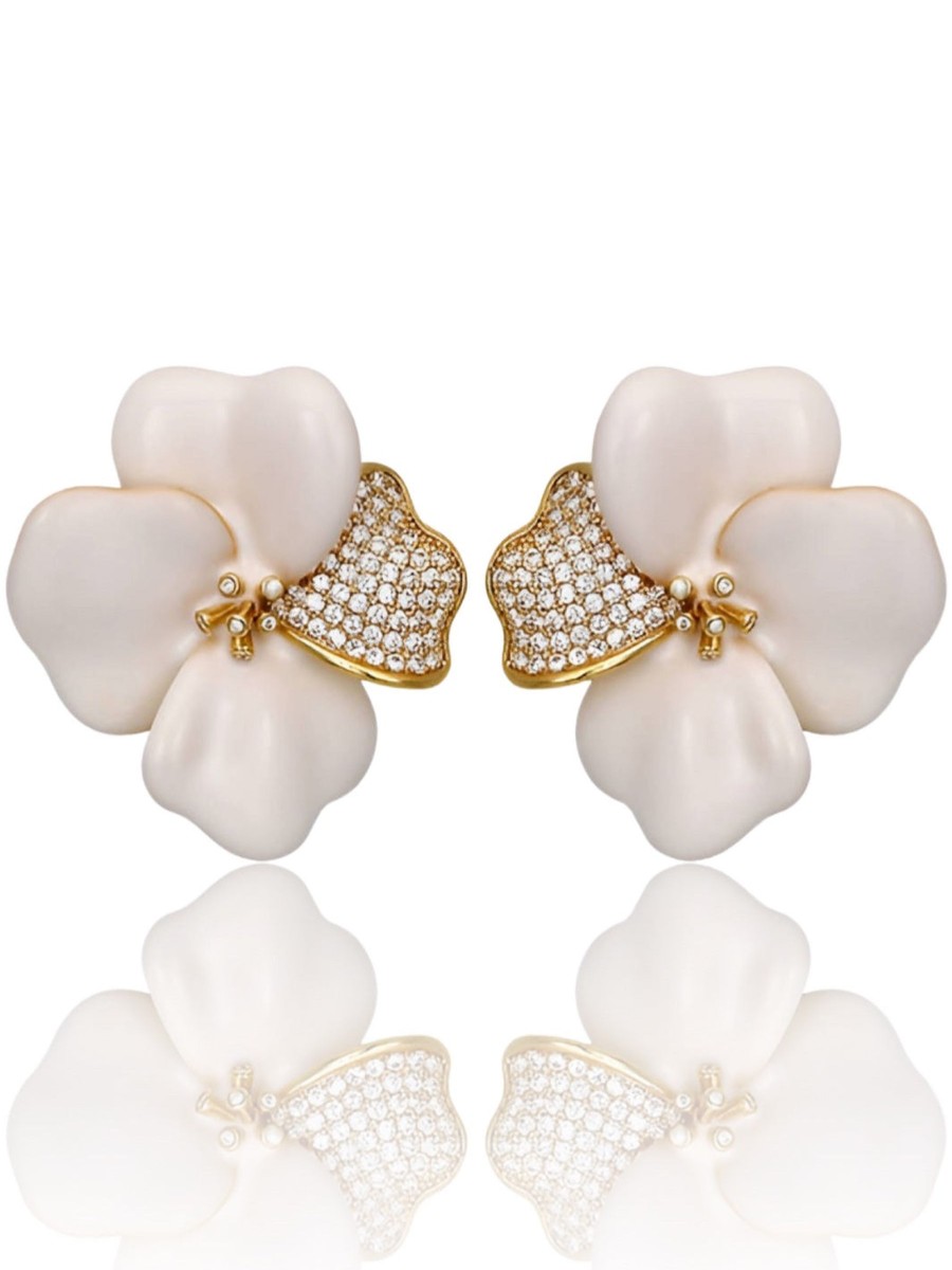 Women E L A London | Begonia Flower Earrings In White