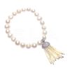 Women E L A London | Sterling Silver Candy Stretch Tassel Bracelet With Pearl