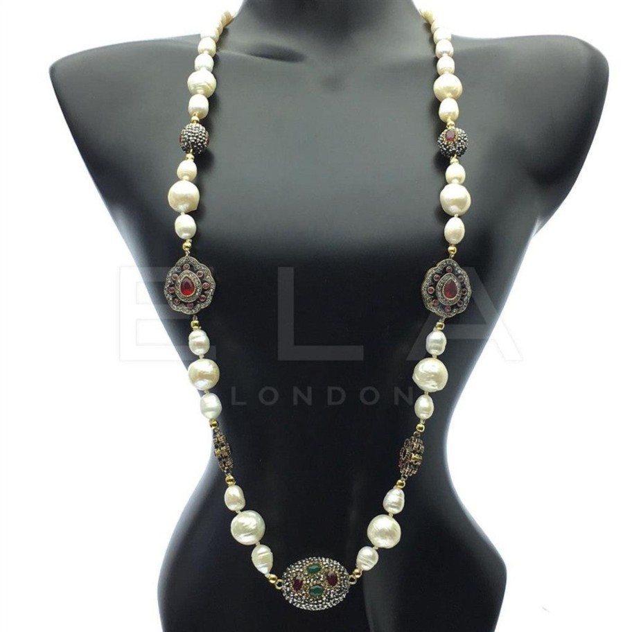 Women E L A London | Pearl And Multi Colour Necklace