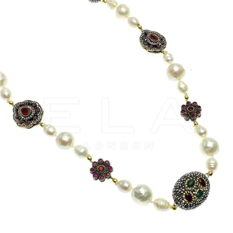 Women E L A London | Pearl And Multi Colour Necklace