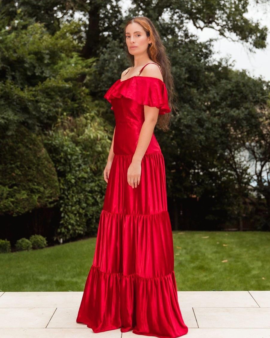 Women Elena Antoniades Dresses | Maxi Velvet Off Shoulder Dress