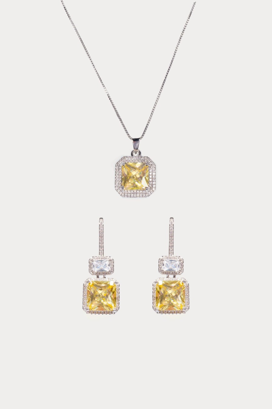 Women E L A London | Yellow Stone Earring And Pendant Set