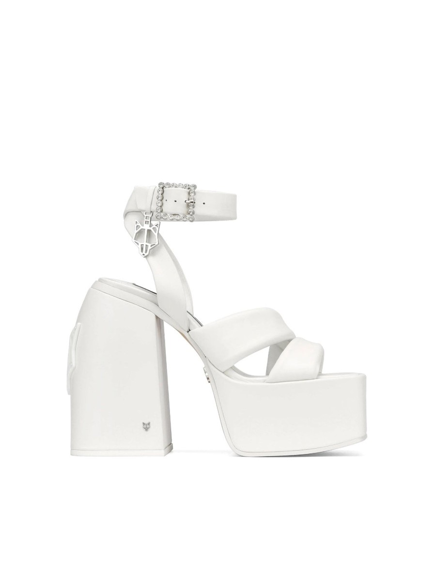 Women Naked Wolfe Sandals | Jingle White Leather Heel