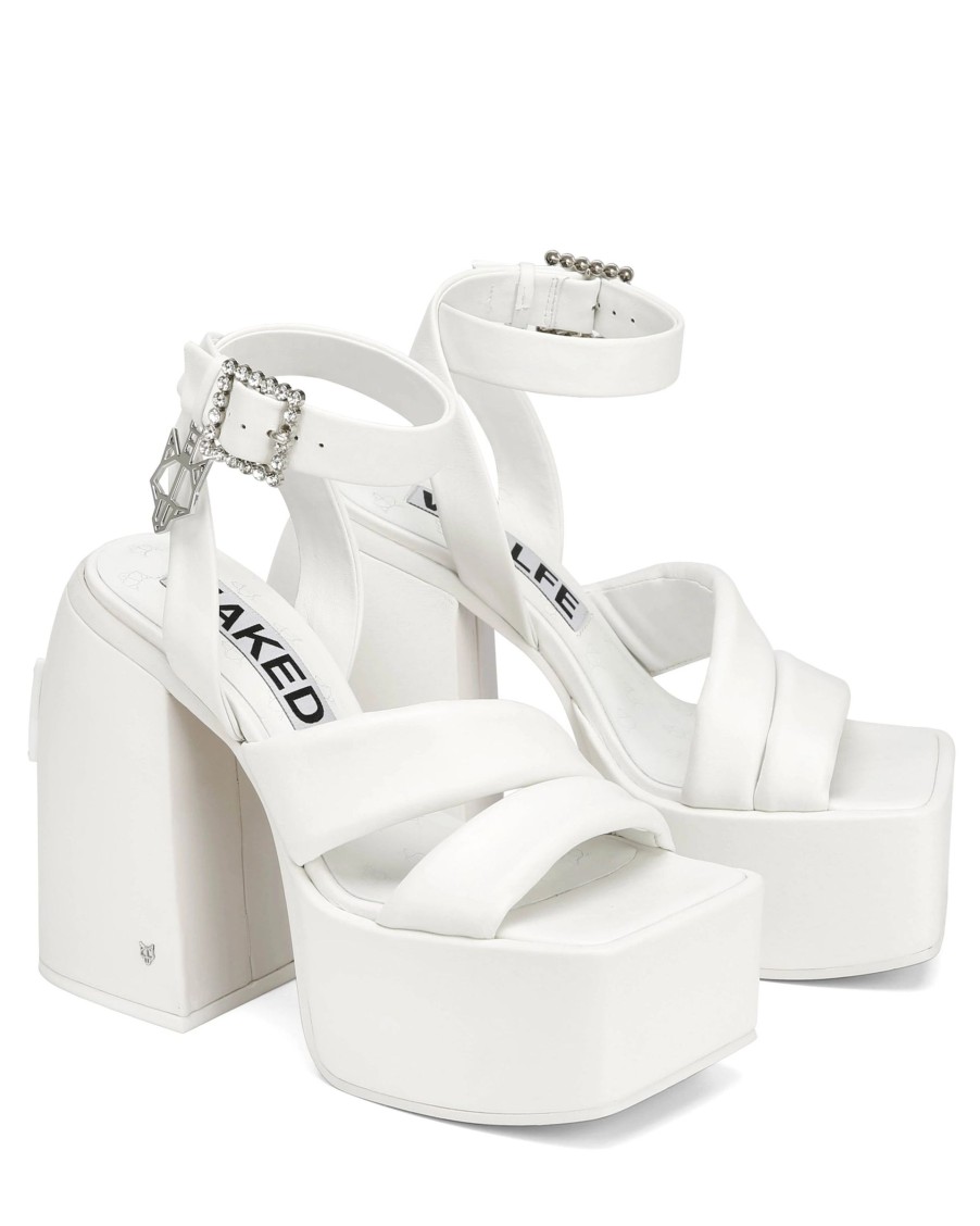 Women Naked Wolfe Sandals | Jingle White Leather Heel