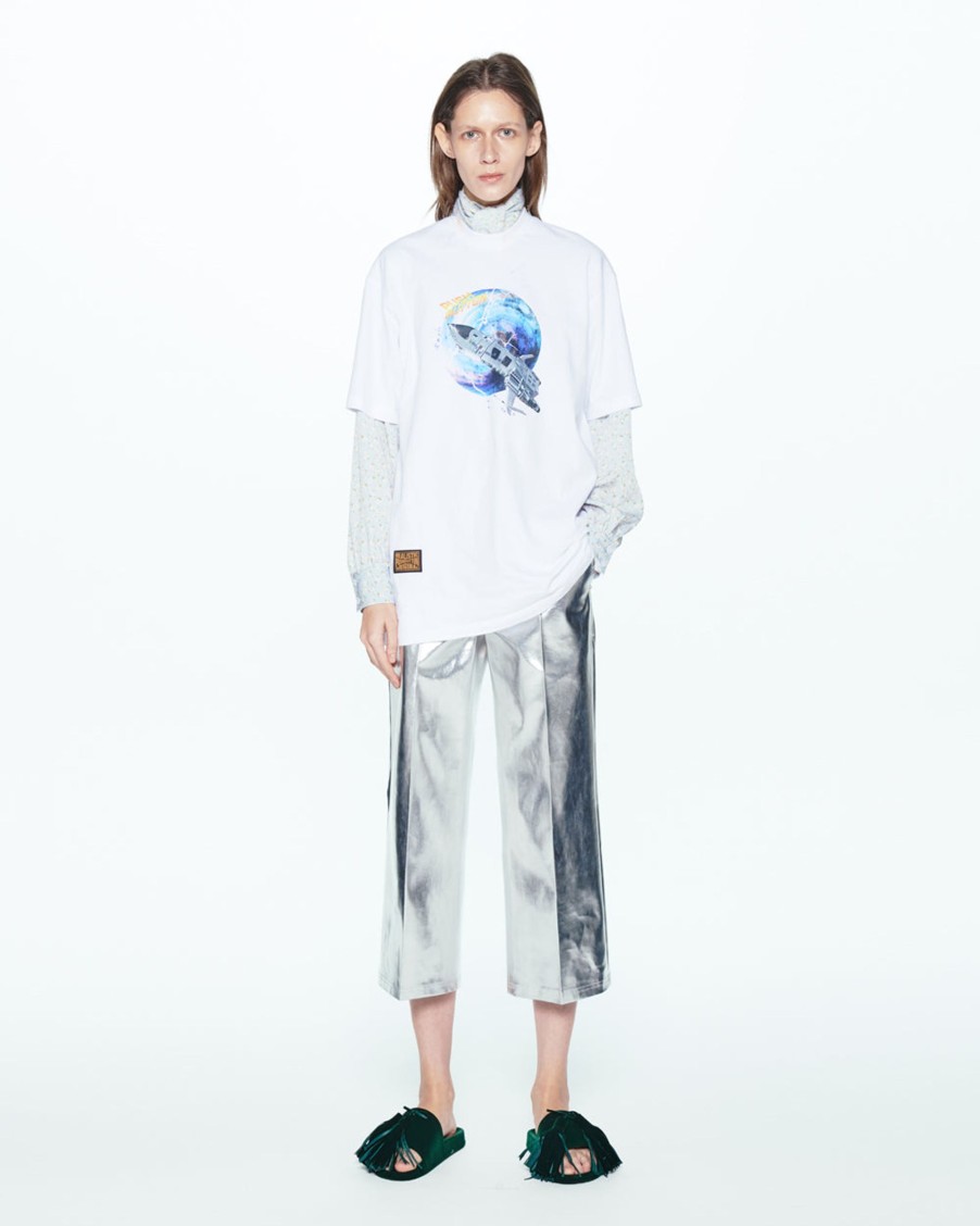 Women Push Button Tops | Spacecraft T-Shirt In White