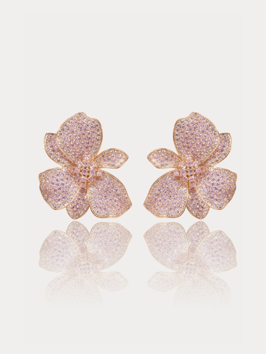 Women E L A London | Three Tone Pink Orchid Earrings