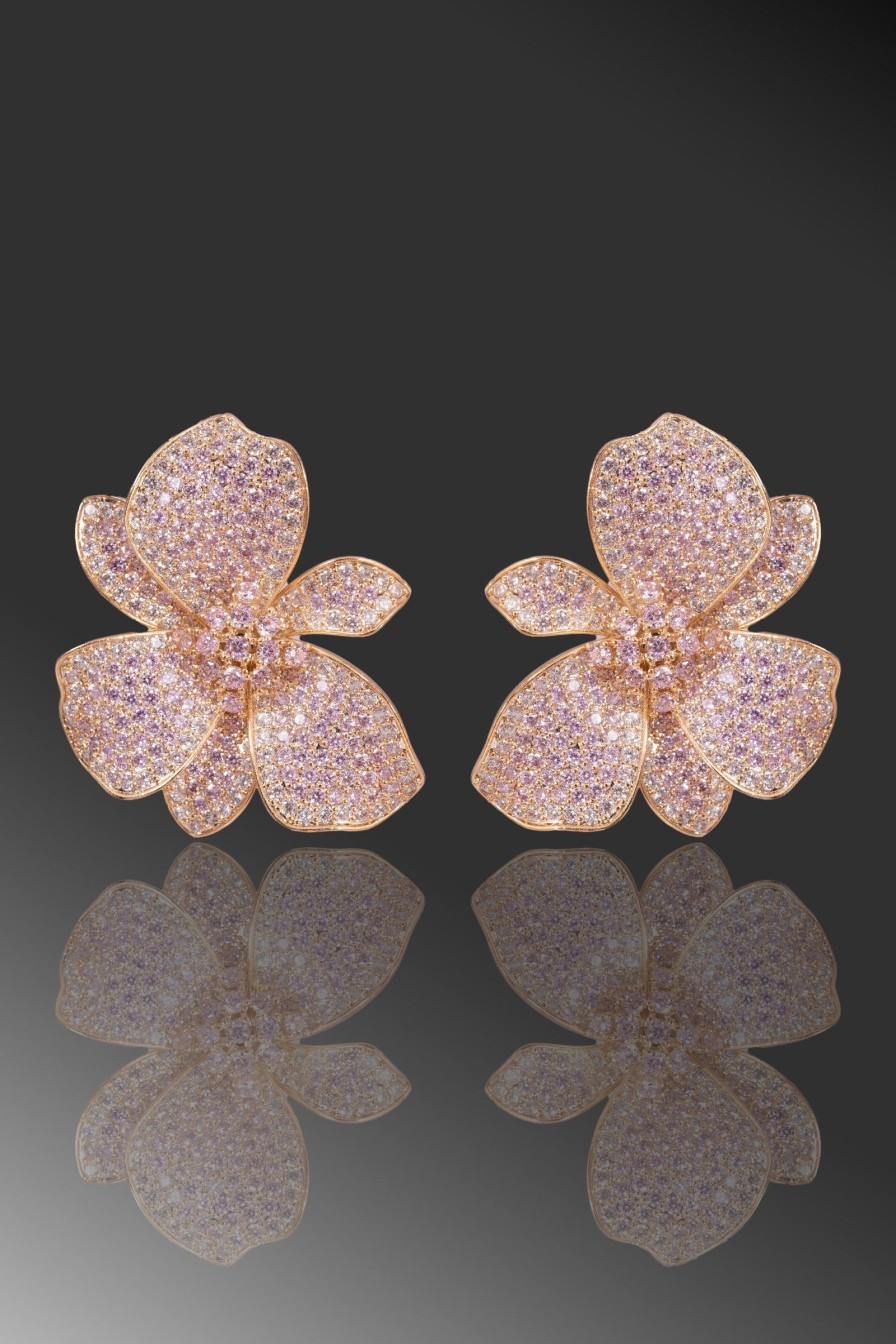 Women E L A London | Three Tone Pink Orchid Earrings